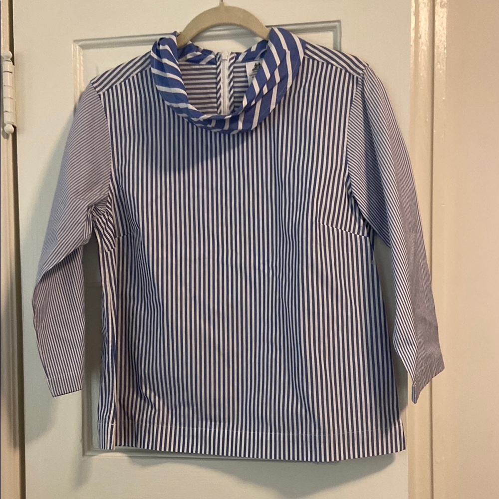 J. Crew Blue Striped Blouse with Rolled Neckline